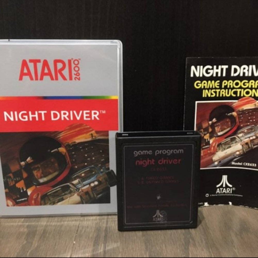 Night Driver Atari 2600 Game Cartridge w/ Original Manual & Custom Hard Case CX2